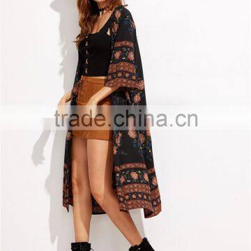 Women Custom Digital Print Flower Print Three Quarter Length Sleeve Kimono Loose Beachwear photo-4