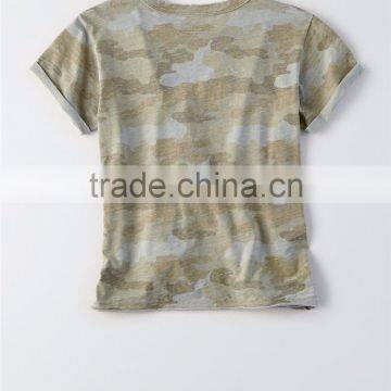 MGOO Wholesale Slim Fit Raw Cut Hems Camo T Shirts Full Digital Print Cutout T Shirt For Women photo-5