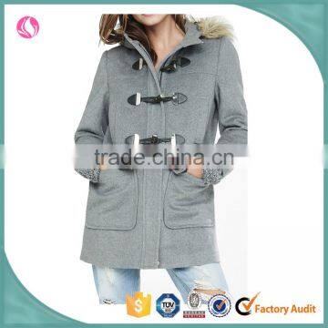 Women long winter melton heather grey custom toggle duffle coat