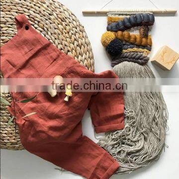 New Casual Design Brick Red Linen Boutique Kids Clothes Summer Baby Romper photo-4
