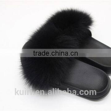 Women Fur Slippers Luxury Real Fox Fur Beach Sandal Shoes Fluffy Comfy Furry Flip Flops Fslipper-1 photo-6