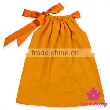 Plain Orange Breathable Cotton Sleeveless Baby Girl Fancy Pillowcase Dress New Model Skirt