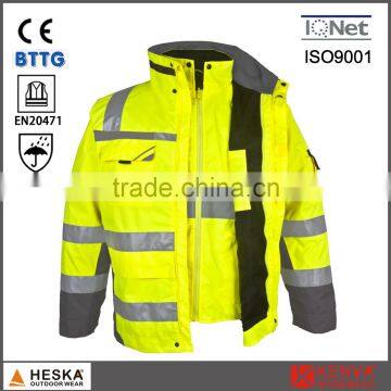 EN20471 EN343 3:3 High Visibility 3 in 1 Parka Safety Reflector Jacket photo-3