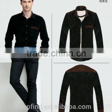 2014 New Style Fallow black color corduroy Shirt For Men corduroy shirt