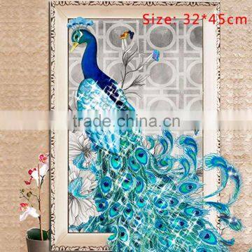 2016 Hot 5D Fashionable Diamonds Plated Embroidery Peacock Pattern Painting Cross Stitch Kit Home Bedroom Living Room Decoration photo-3