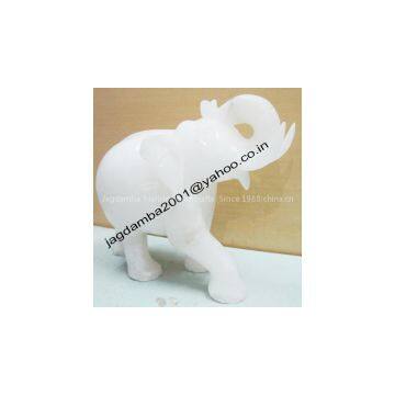 Rare Stone Inlay Saluting Elephant Solid White Marble Colorful Alabaster Art photo-2
