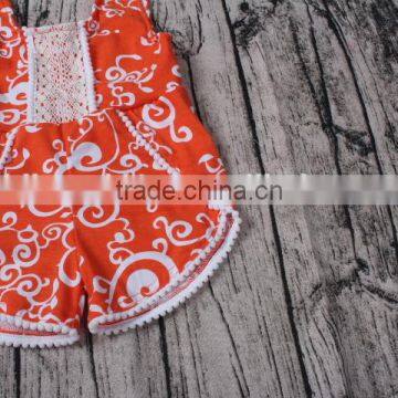 Wholesale Girls Orange Damask Printed Knit Cotton Summer Newborn Infant Baby Romper photo-4
