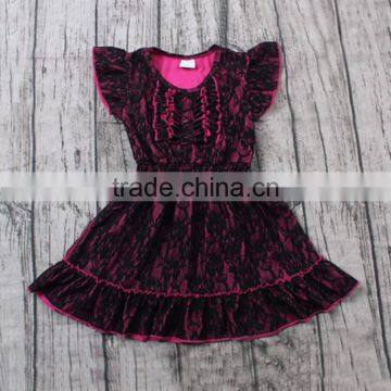 2017 hot sale black color floral print flutter sleeve children dresses children frocks designs children frocks designs