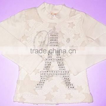 Breathable Lace Star Embroider Turtleneck Long Sleeve Kids Shirt photo-4