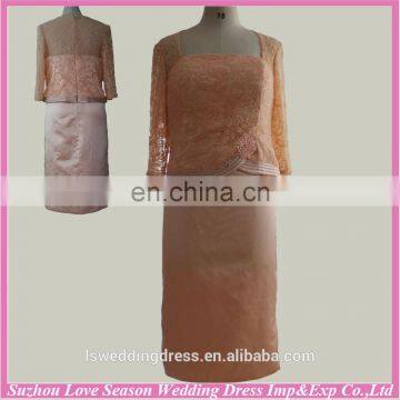 RP0038 Mothe of the Bride Dress Half Sleeve Square Neckline Satin Knee Length Real Sample Evening Dress Pattern