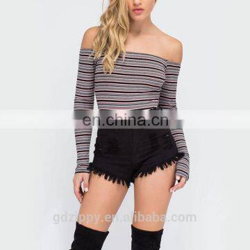 New Style Stripe Detail Off Should Cotton Bodysuit photo-4
