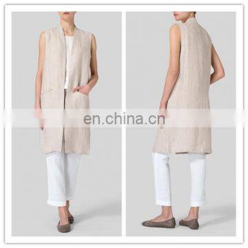 High Quality Women Sleeveless Linen Long Vest Tops