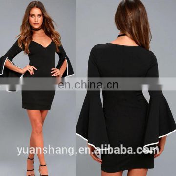 2017 wholesale sexy women black long sleeve bodycon dress