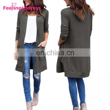 Autumn Long Sleeve Knitting Patterns Women Long Cardigan Sweater Coat