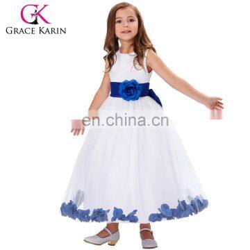 Grace Karin White Blue Sleeveless Flower Decorated Flower Girl Princess Party Dress 2~12Years CL008936-2