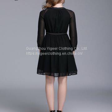 Long Sleeve Double Layers Bandaged Neck Casual Dress photo-3