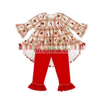 Cute Baby Christmas Green Stripe Flamingo Pom Pom Tunic And Bell Bottoms Girls Boutique Clothing Wholesale Children Clothes USA photo-5