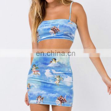 Summer Amazon Wish Women New Style New Sexy Arrival Little Angel Print Tube Top Skirt Two-Piece Set