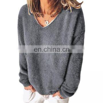 Autumn/winter Womenswear Arctic Velvet Ultra-thin V Neck Long Sleeve Loose T-shirt Hoodie photo-2