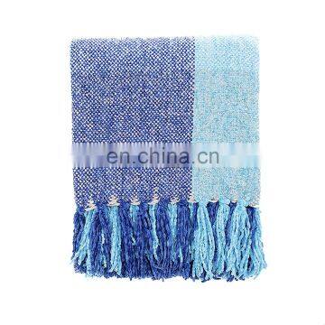 Fashion Soft Ombre Blue 100%Polyester 50''x60'' Throw Blanket With Tassels