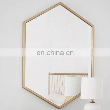 Modern hexagon Polished iron frame decorative wall mirrors decor wall