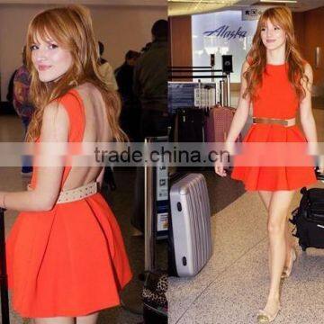 2015Spring Sexy Neon Cute Belt Dress Pleated Skater Green Bandage Dress photo-3