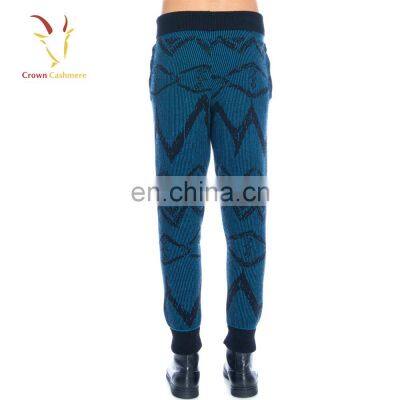 Men winter wool knit intarsia pants