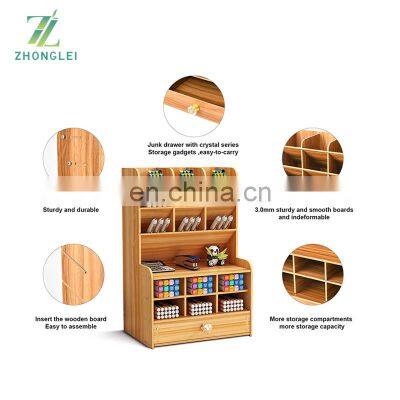 Wooden Pencil Holder, Pen Organizer for Desk With 15 Compartments With Drawer Desktop Stationary Storage Organizer Caddy photo-3