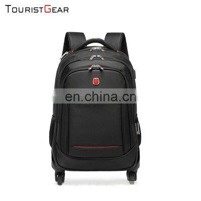 Waterproof nylon trolley bag large capacity multi-pocket laptop trolley backpack school business travel suitcase