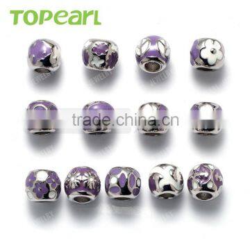 Topearl Jewelry Assorted Large Hole Bead Stainless Steel European Charm Bead Purple White Silver TCP08