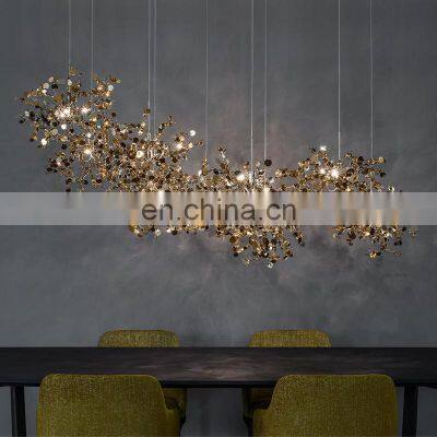 Home Hotel Hanging Lighting DIY Handmade Stainless Steel Chandelier Pendant Lights Modern Art Leaf LED Chandelier Light