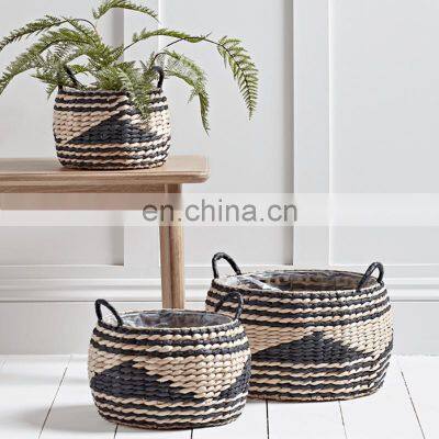 Straw Rustic Hot Summer Water Hyacinth Plant Holder Storage Laundry Basket Planter Pot Decor Home