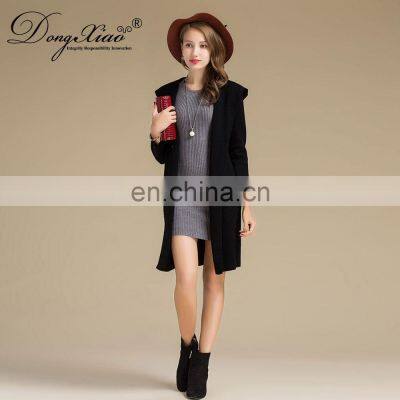 High Quality 100% Cashmere Knitted Coat Long Hooded Cardigan With Casual Style Solid Pattern for Winter Season photo-3