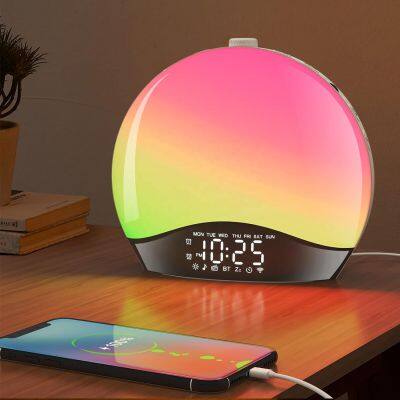 2024 Sunrise Alarm Clock Wake Up Light with Sunrise Colourful Bedside Lamp Sunset Night Light FM radio clock