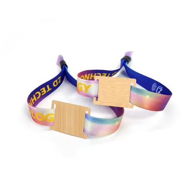 Access Control Ticket Wooden Card Wristband Passive Woven Fabric Nfc 13.56mhz Rfid Custom Rewritable Wood Bracelet
