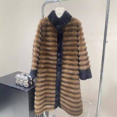 A new winter faux mink eco-friendly fur coat, a long women's stand-up collar one-piece fur coat, and a youthful look