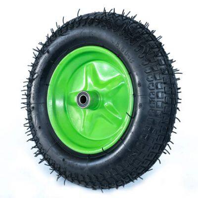 14 Inch 3.50-8 Straight Pattern Wheelbarrow Wheel Tire Rubber Pneumatic Wheel Green Rim for Europe