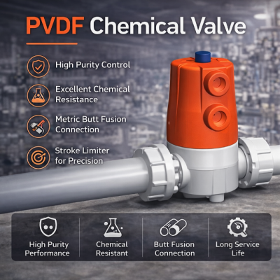 Диафрагменный кран из PVDF, стандартный ограничитель хода SYGEF, сварка по торцу для химических систем