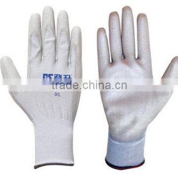 nylon white pu coated gloves/ nylon pu coated safety work gloves