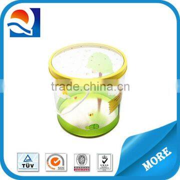 Large clear plastic tin container with lid and handle