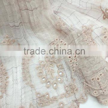 Leisure Japanese Literary Art Style Vintage Plain Flower Embroidery Wholesale Cotton Linen Scarves Quality Choice