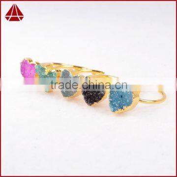Gold Plated Natural Rainbow Heart Druzy Agate Stone Adjustable Knuckle Ring photo-5