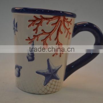 Marine series of embossed 3D ceramic /porcelain mug