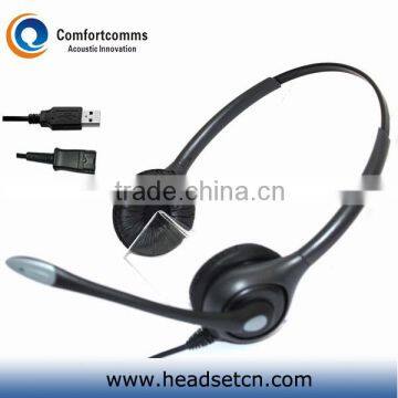 Binaural call center mini usb headset for laptop/computer with noise cancelling microphone