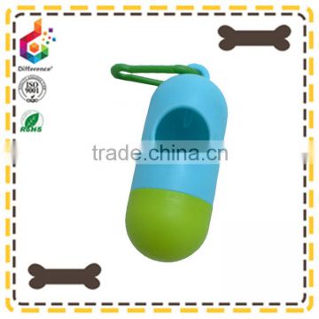 capsule shape pet poop bag dispenser and leash clip