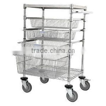 Hospital Mobile Storage Chrome Wire Sliding Basket Trolley