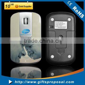 Flat Computer Mouse Mice Wireless Mouse with Full Color Printing + White Paper Box or Customized Package