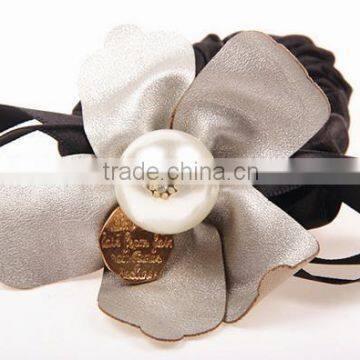 elegant Allice ribbon flower hair scrunchy with pearls girls hari accessories for sale