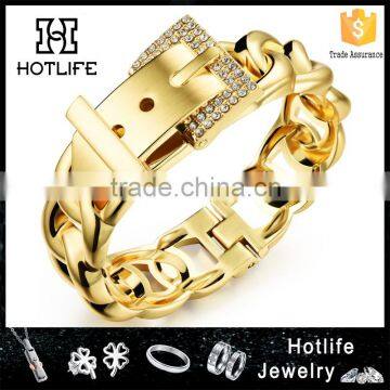 Trending Hot Products 2016 Twisty Gold Belt Bracelet With Rhinestone Button