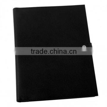 Black A4 leather notepad holder with button